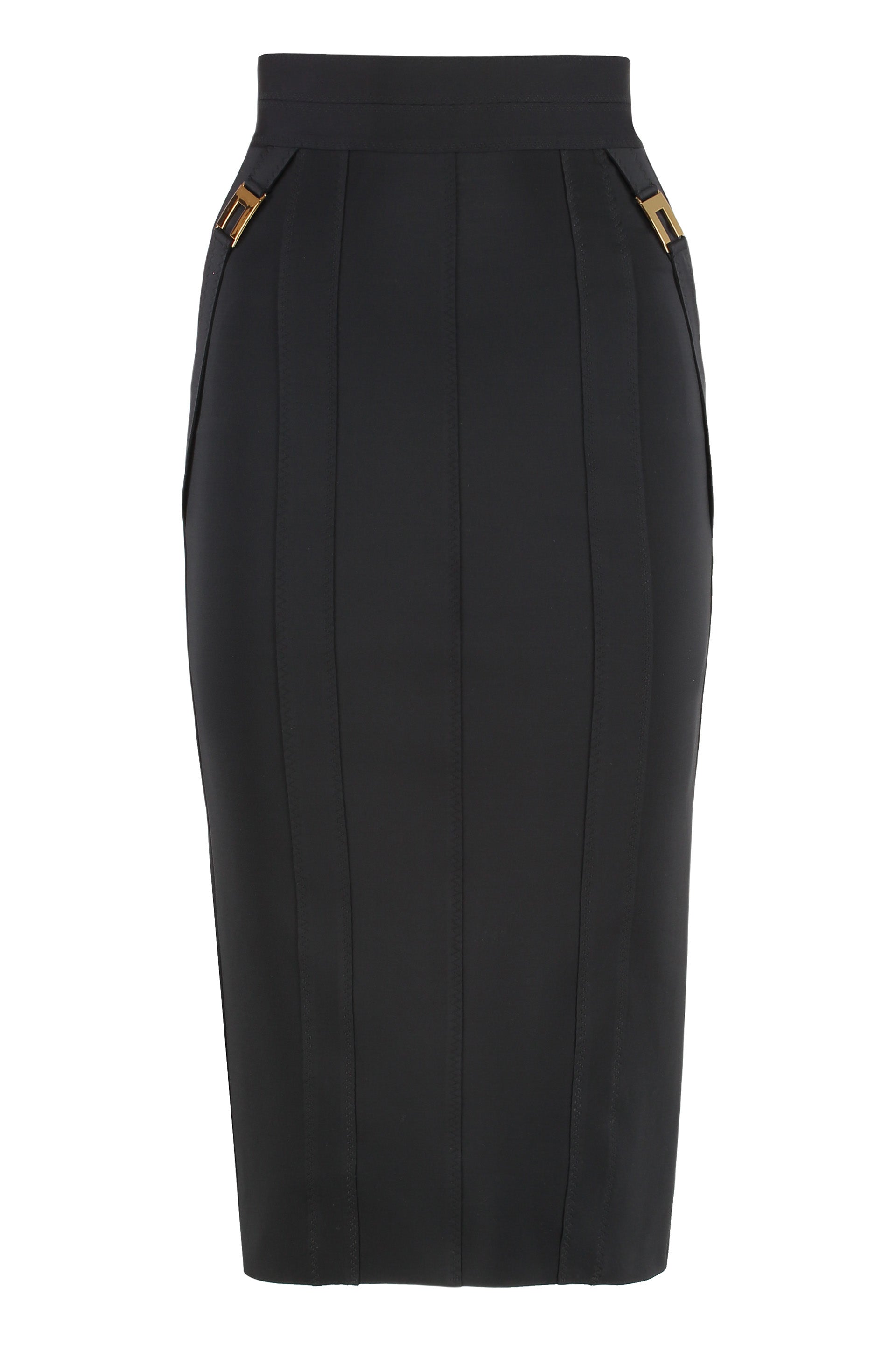 ELISABETTA FRANCHI High-Waisted Midi Skirt with Jewel Logo
