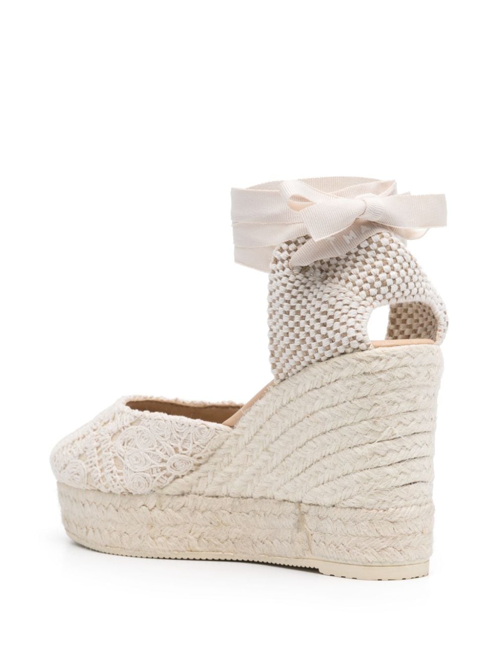 MANEBI Crochet Wedge Espadrilles with Ankle Strap - 100mm Height