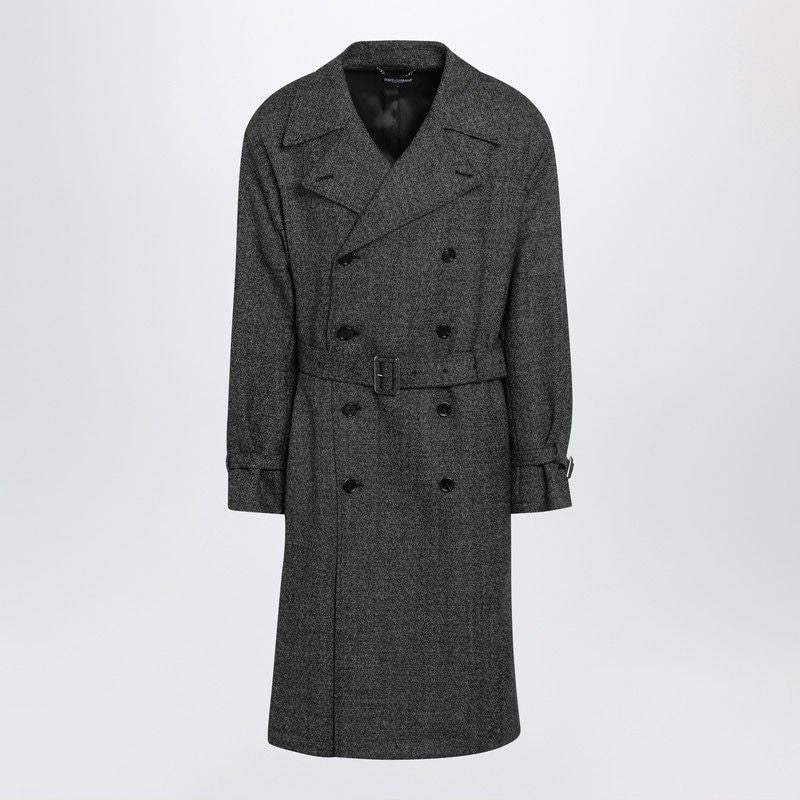 DOLCE & GABBANA Men's Wool Double-Breasted Jacket with Adjustable Waist Belt