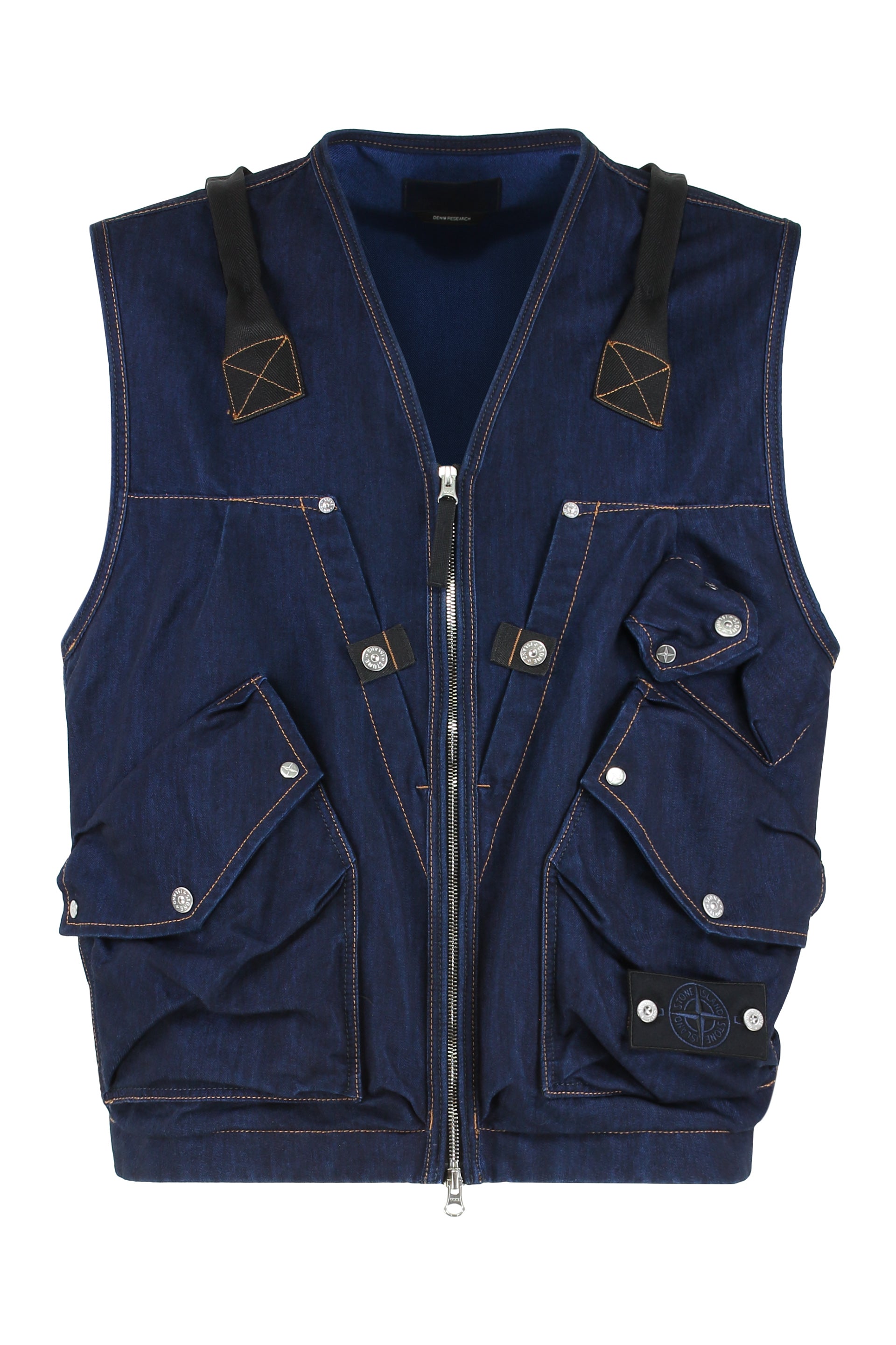 STONE ISLAND Denim Gilet with Zip and Pockets
