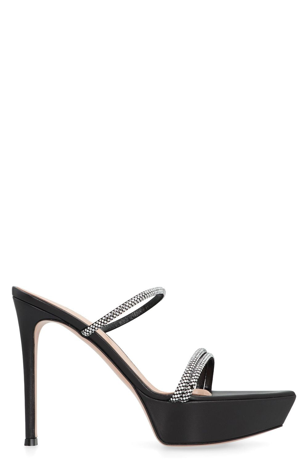 GIANVITO ROSSI Leather Flat Sandals with Rhinestone Details - 3.5 cm Platform Height