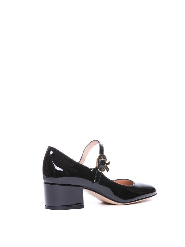 GIANVITO ROSSI Mary Ribbon Block Heel Slippers with Gold-Detail