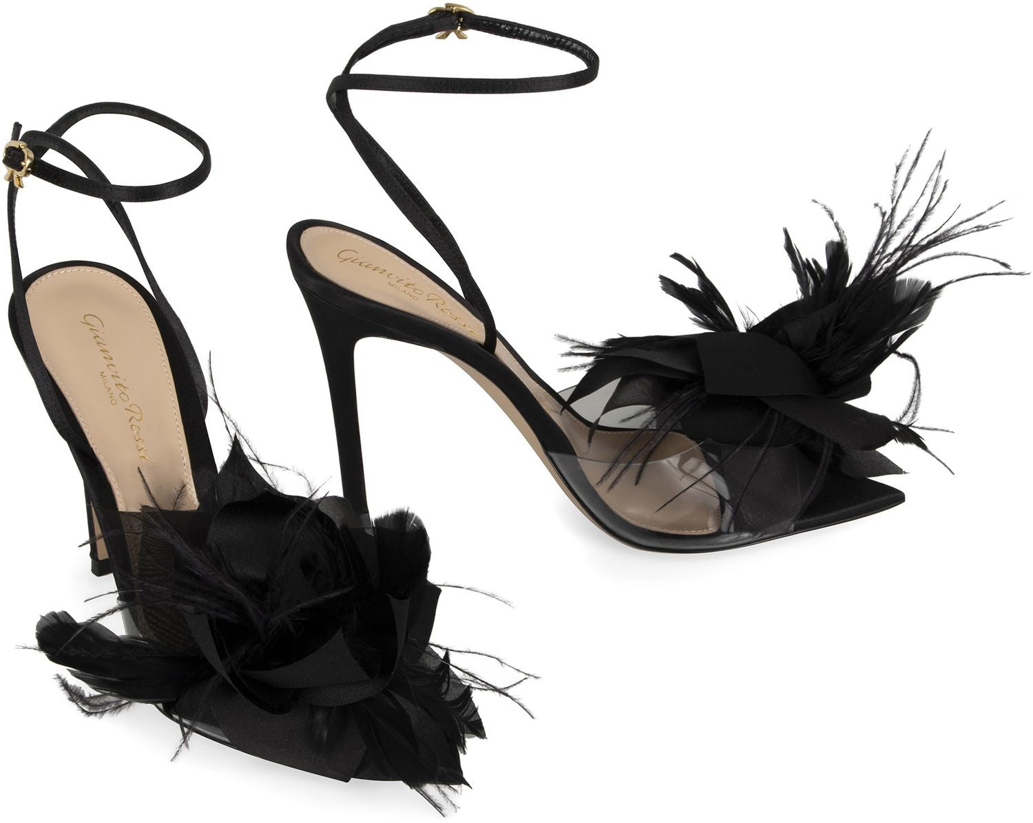 GIANVITO ROSSI Elegant Heeled Sandals with Decorative Feathers