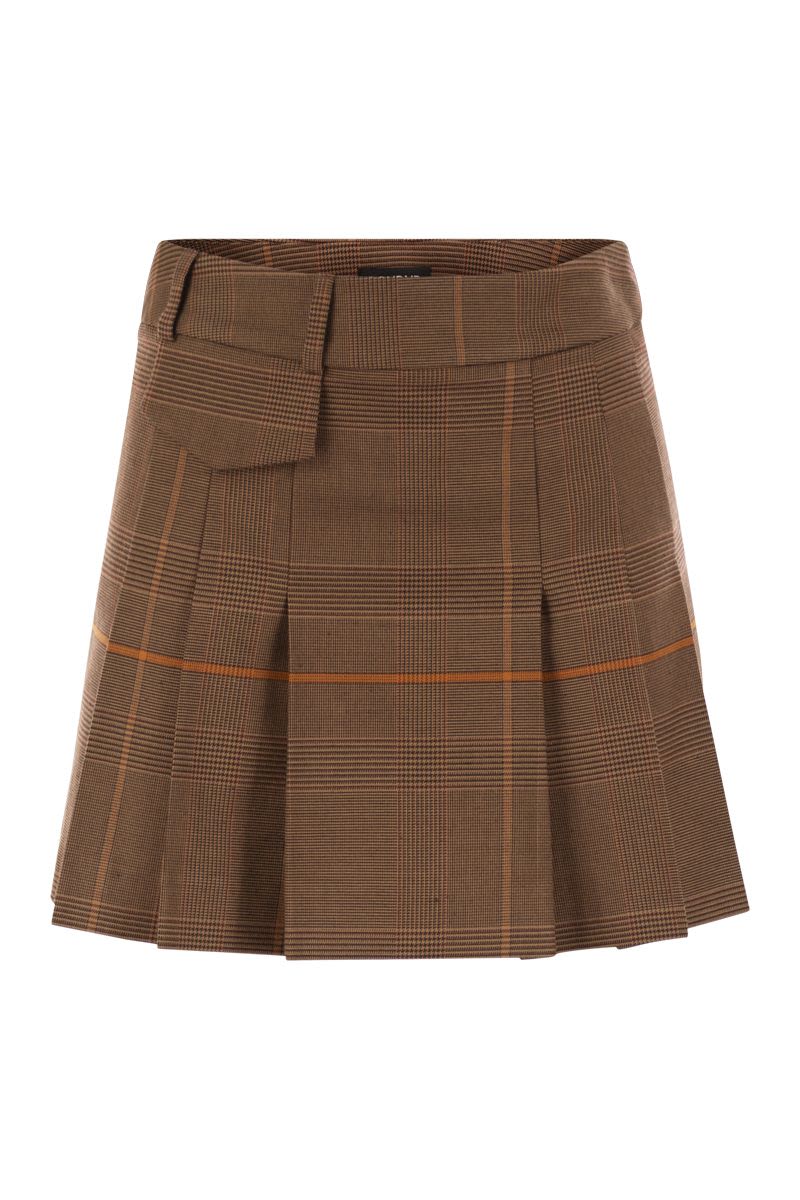 DONDUP Pleated Mini Skirt with Prince of Wales Design