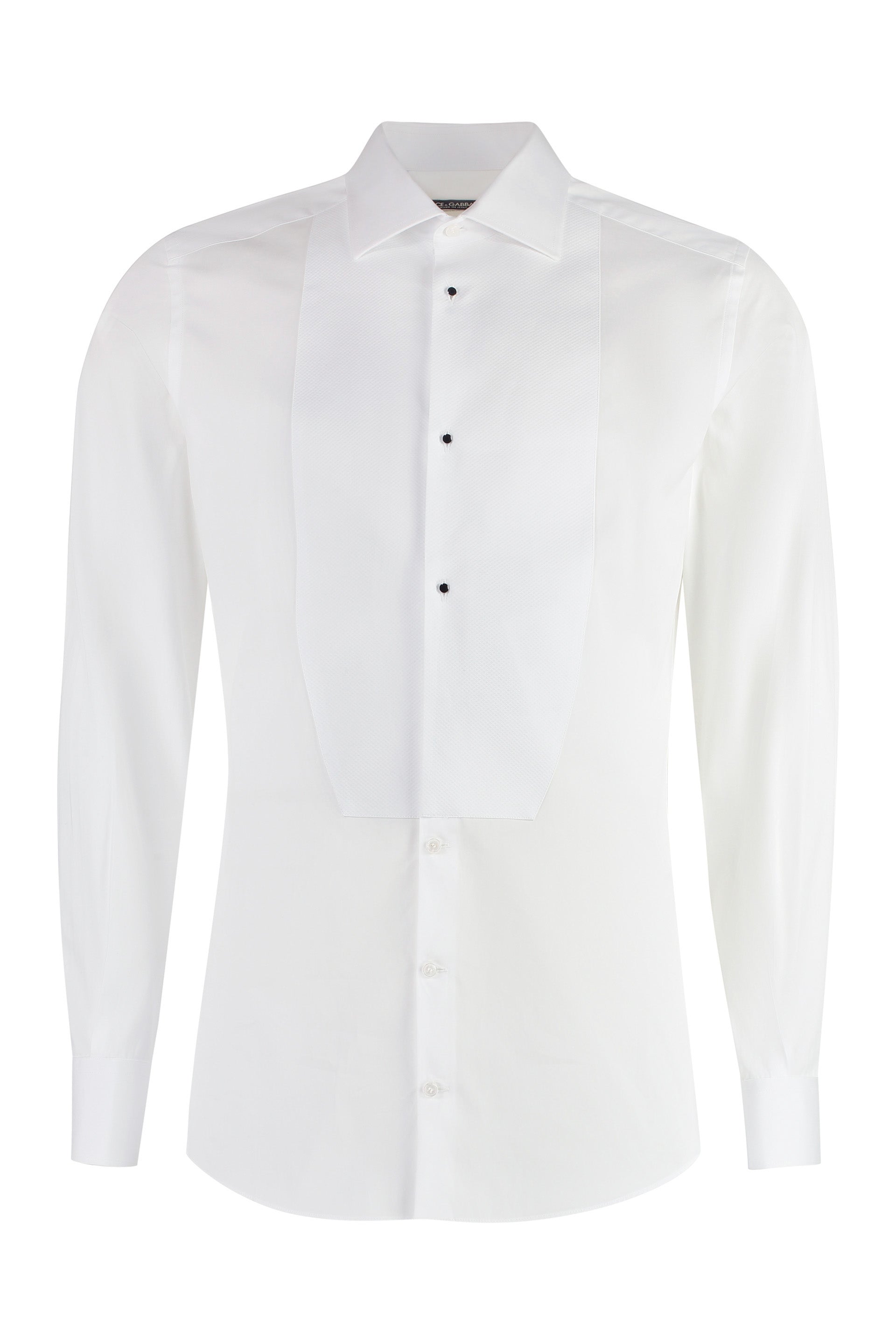 DOLCE & GABBANA Classic Poplin Tuxedo Shirt with Embellished Buttons