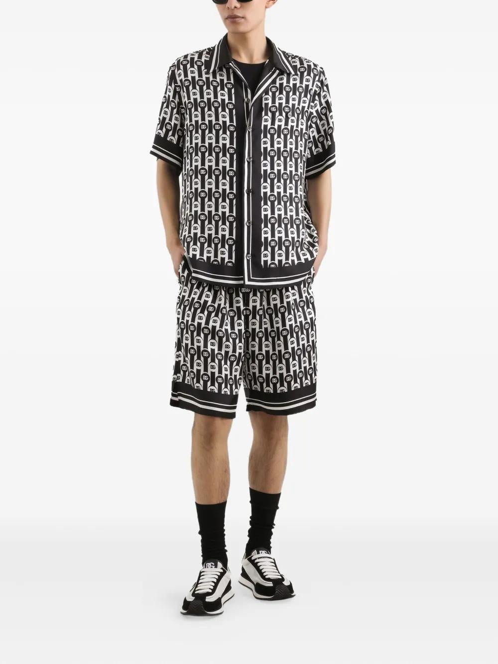 DOLCE & GABBANA Short Sleeved Logo Print Silk Shirt