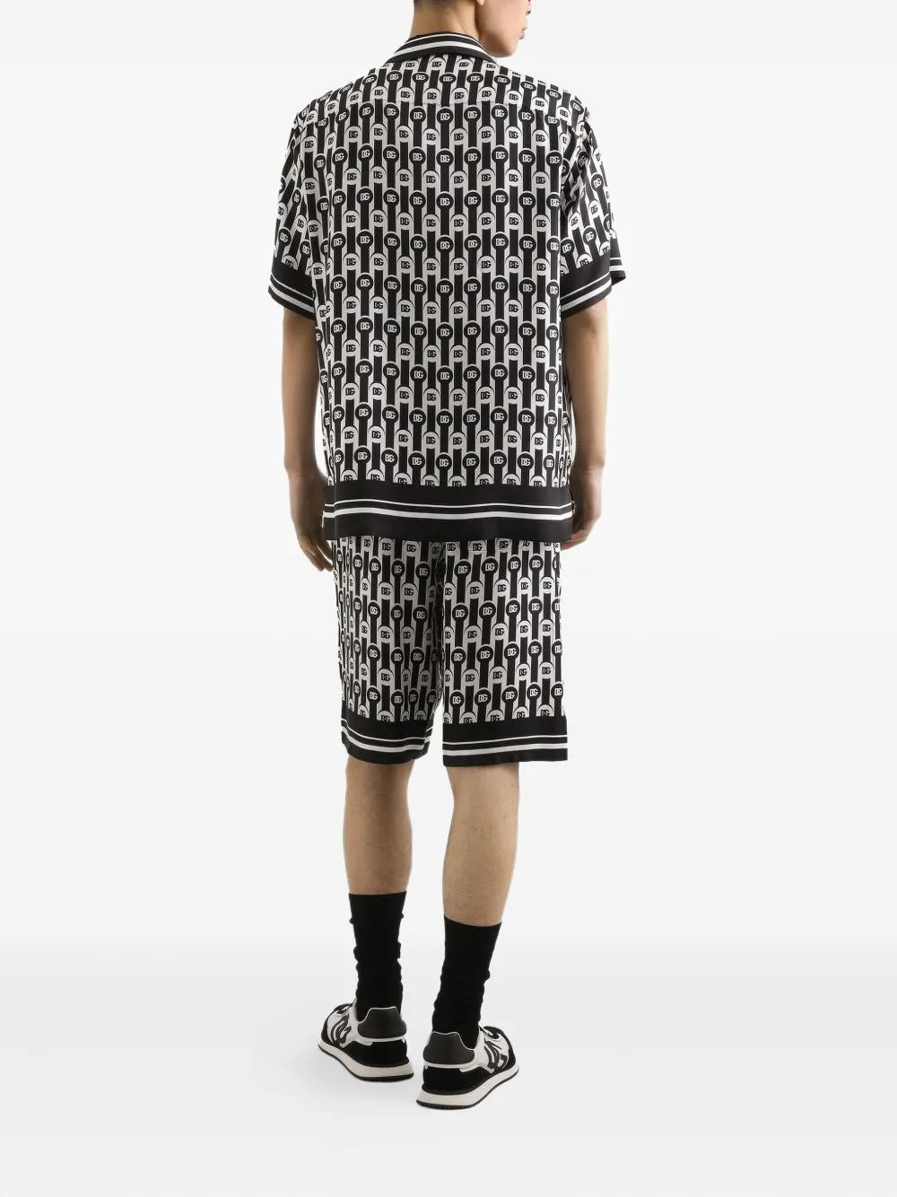 DOLCE & GABBANA Short Sleeved Logo Print Silk Shirt