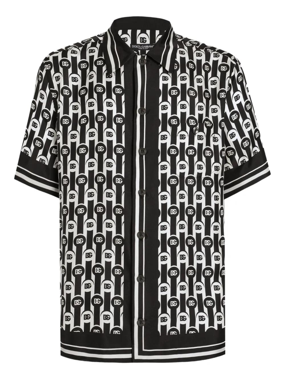 DOLCE & GABBANA Short Sleeved Logo Print Silk Shirt