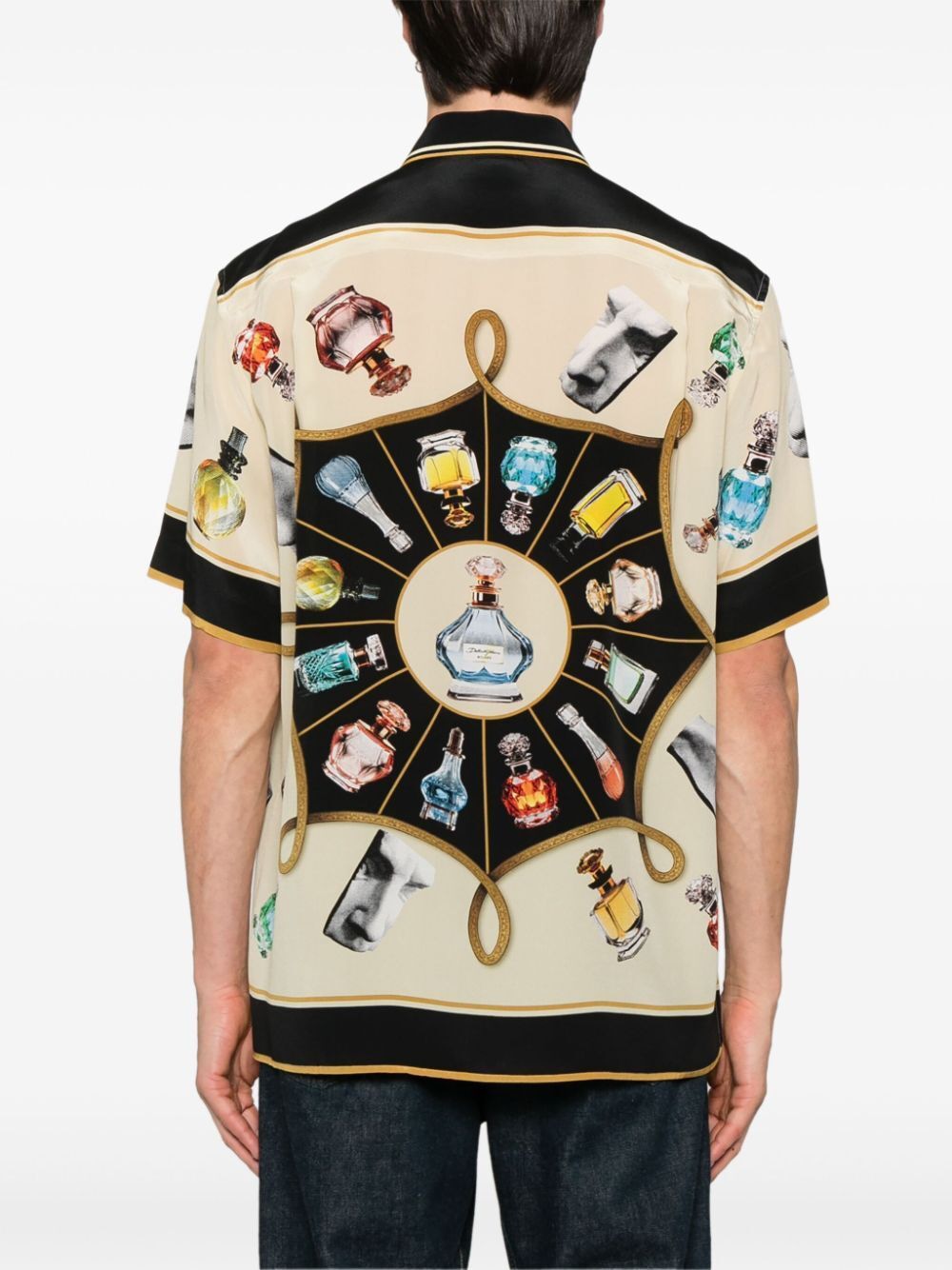 DOLCE & GABBANA Silk Short Sleeved Perfume-Print Shirt for Men - SS25