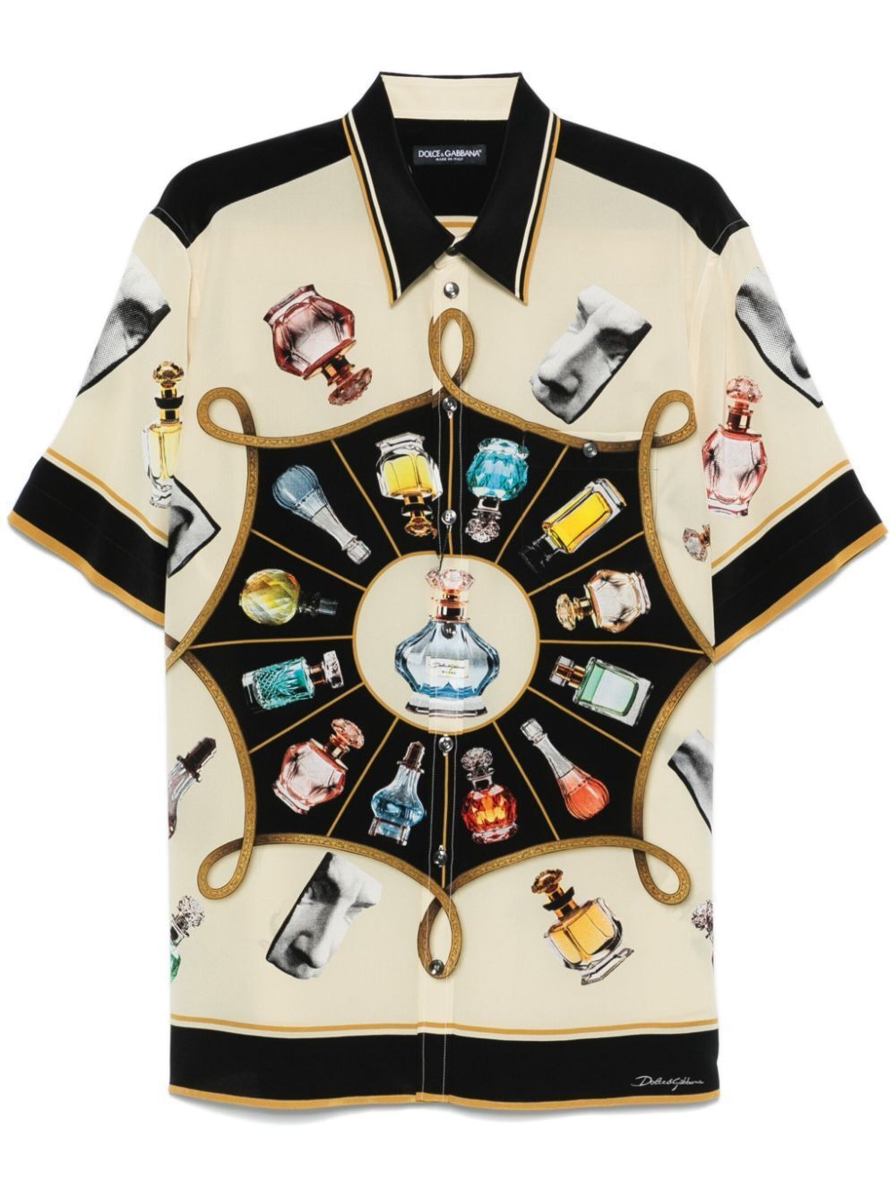 DOLCE & GABBANA Silk Short Sleeved Perfume-Print Shirt for Men - SS25