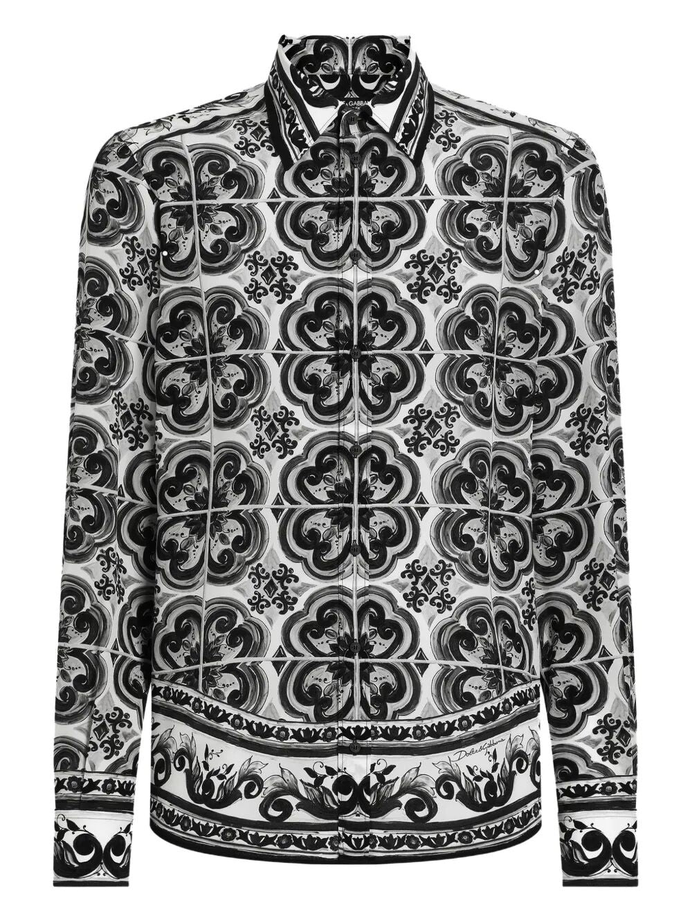 DOLCE & GABBANA Majolica-Print Silk Shirt for Men - FW25 Collection
