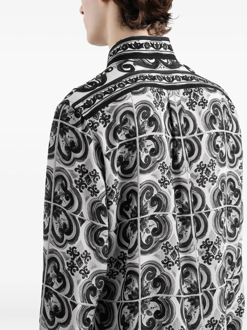 DOLCE & GABBANA Majolica-Print Silk Shirt for Men - FW25 Collection