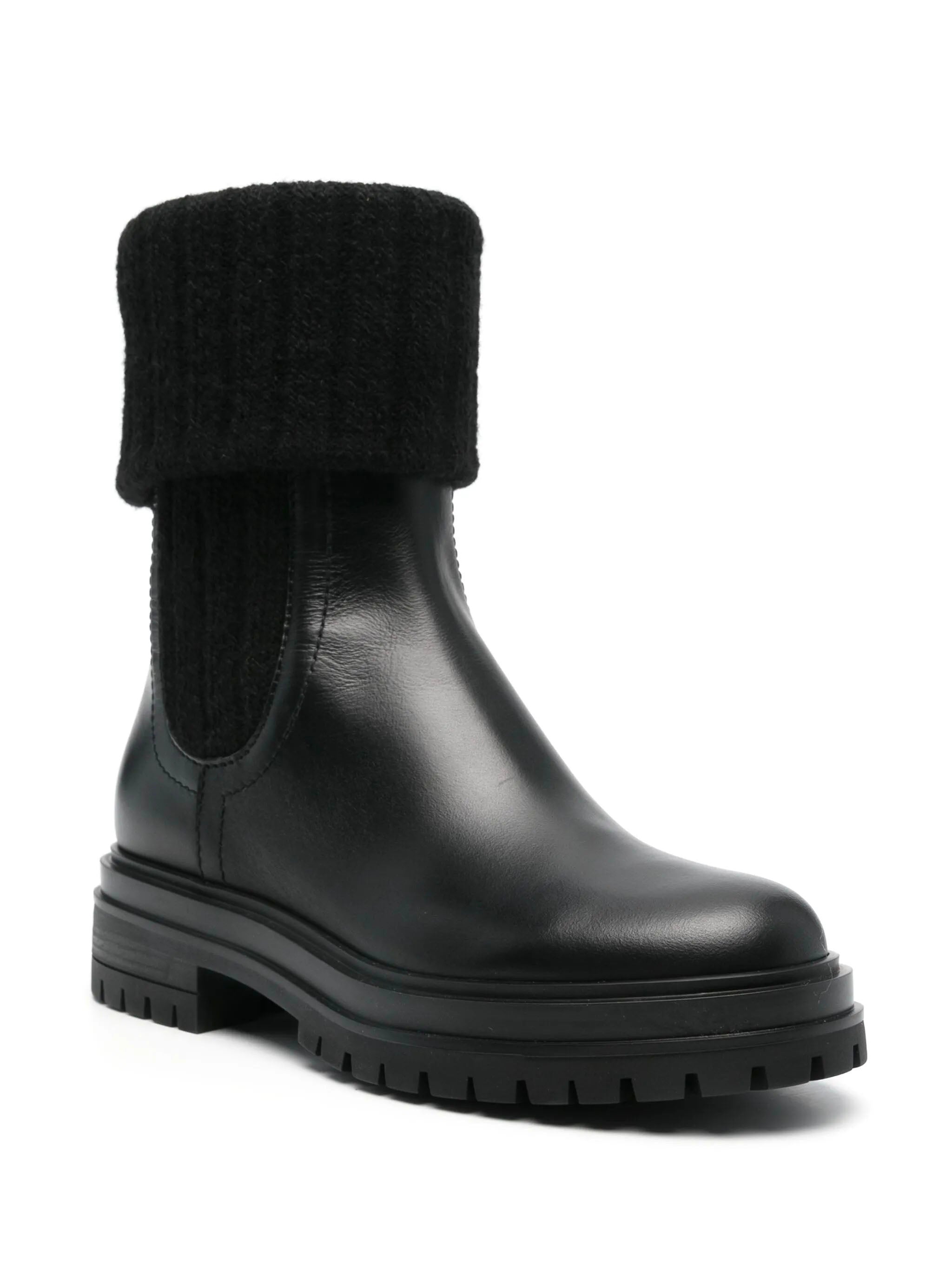 GIANVITO ROSSI Women's Leather Ribbed Stretch Knit Ankle Boots