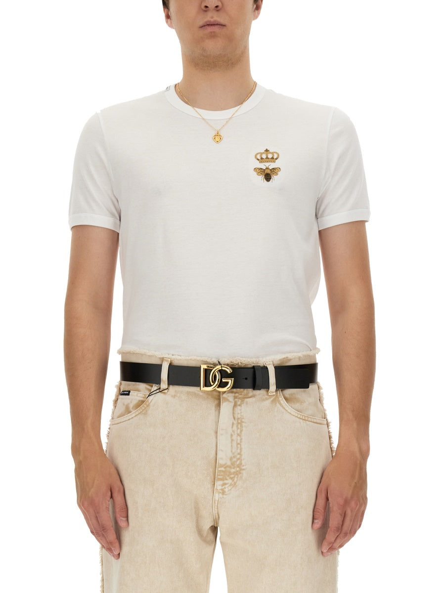 DOLCE & GABBANA Bee and Crown Embroidered Regular Fit T-Shirt - Size 48