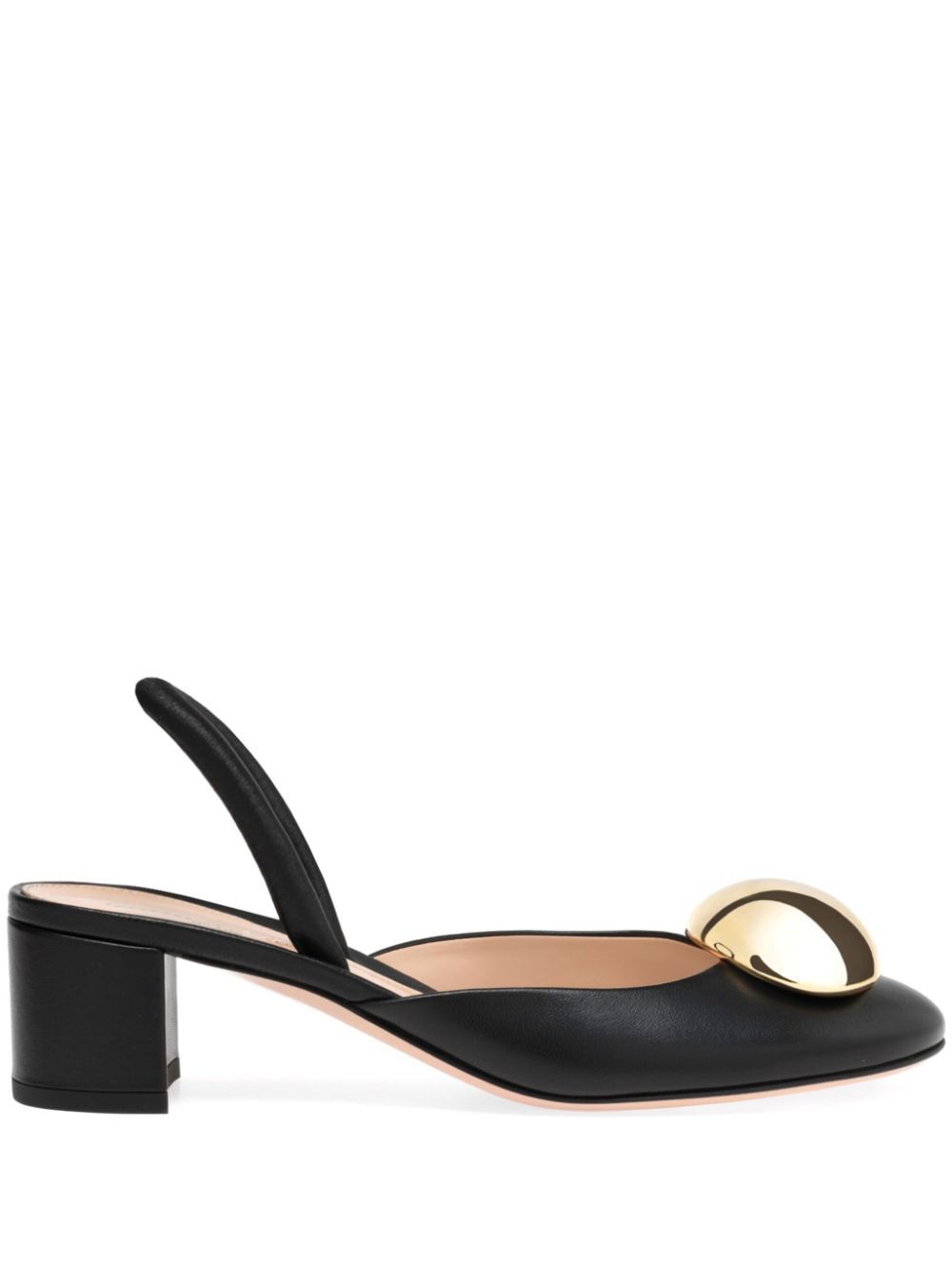 GIANVITO ROSSI Women's Round Toe Pumps with Elastic Back Strap and Custom Gold Ornament - 45mm Heel