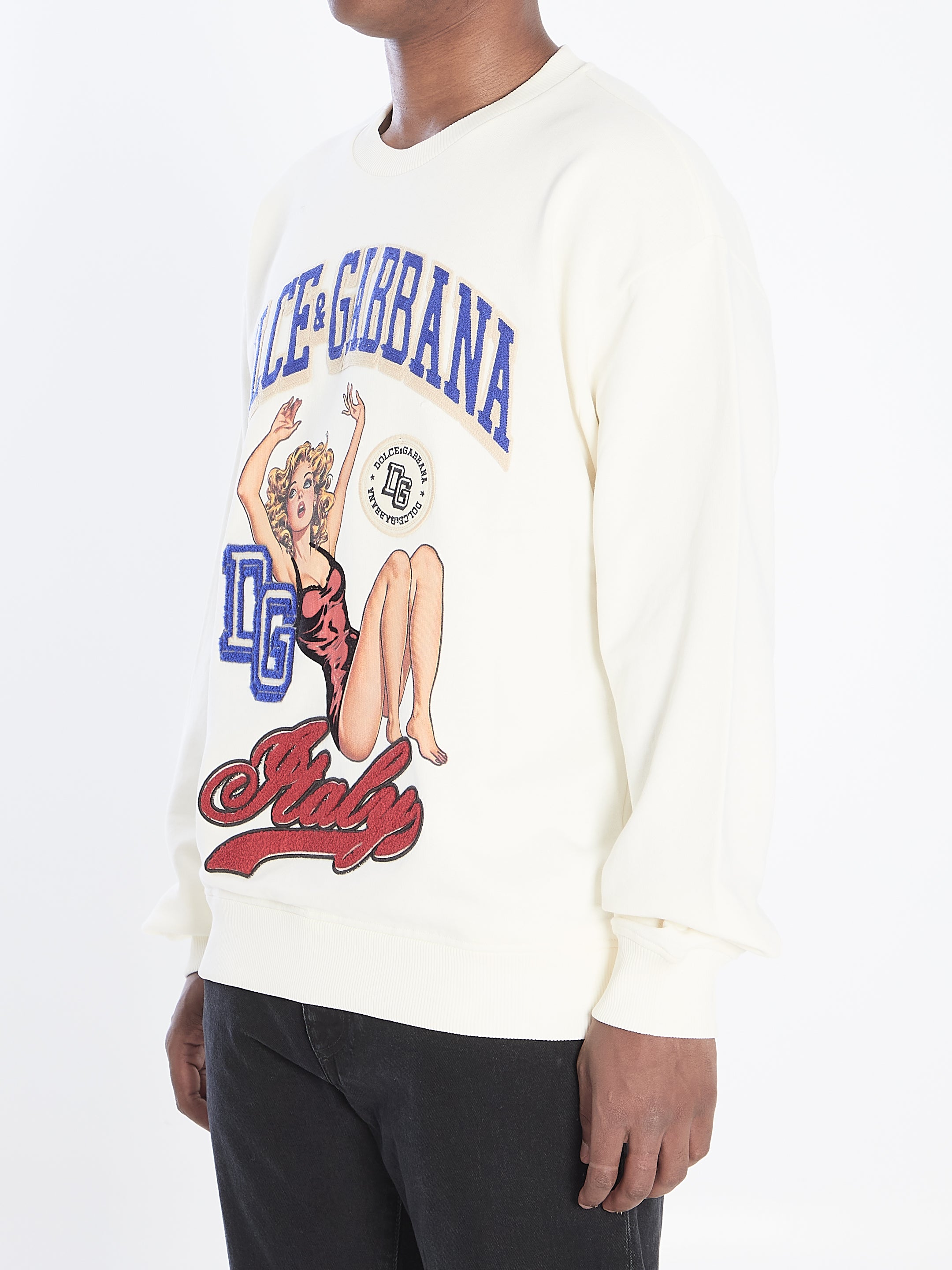 DOLCE & GABBANA Men's Regular Fit Sweatshirt with Pin-Up Print - Size 50