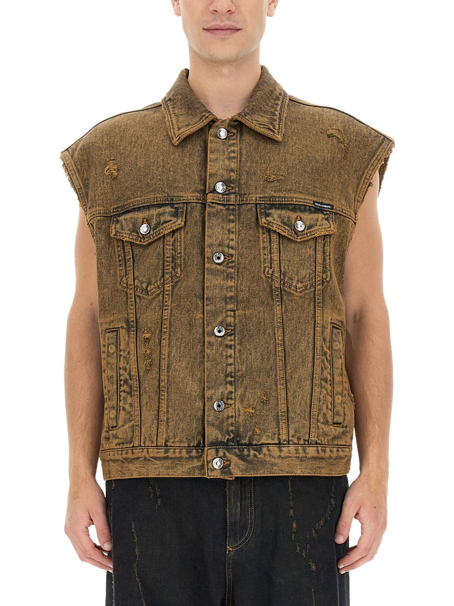DOLCE & GABBANA Essential Regular Fit Denim Vest - Size 50 IT