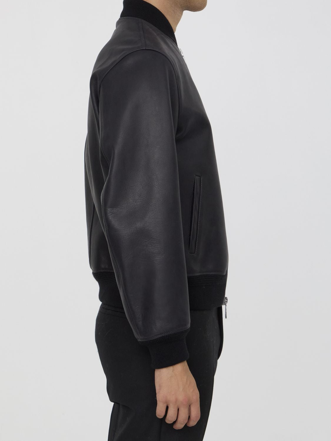 DOLCE & GABBANA Men's Leather Jacket with Embossed Logo Patch