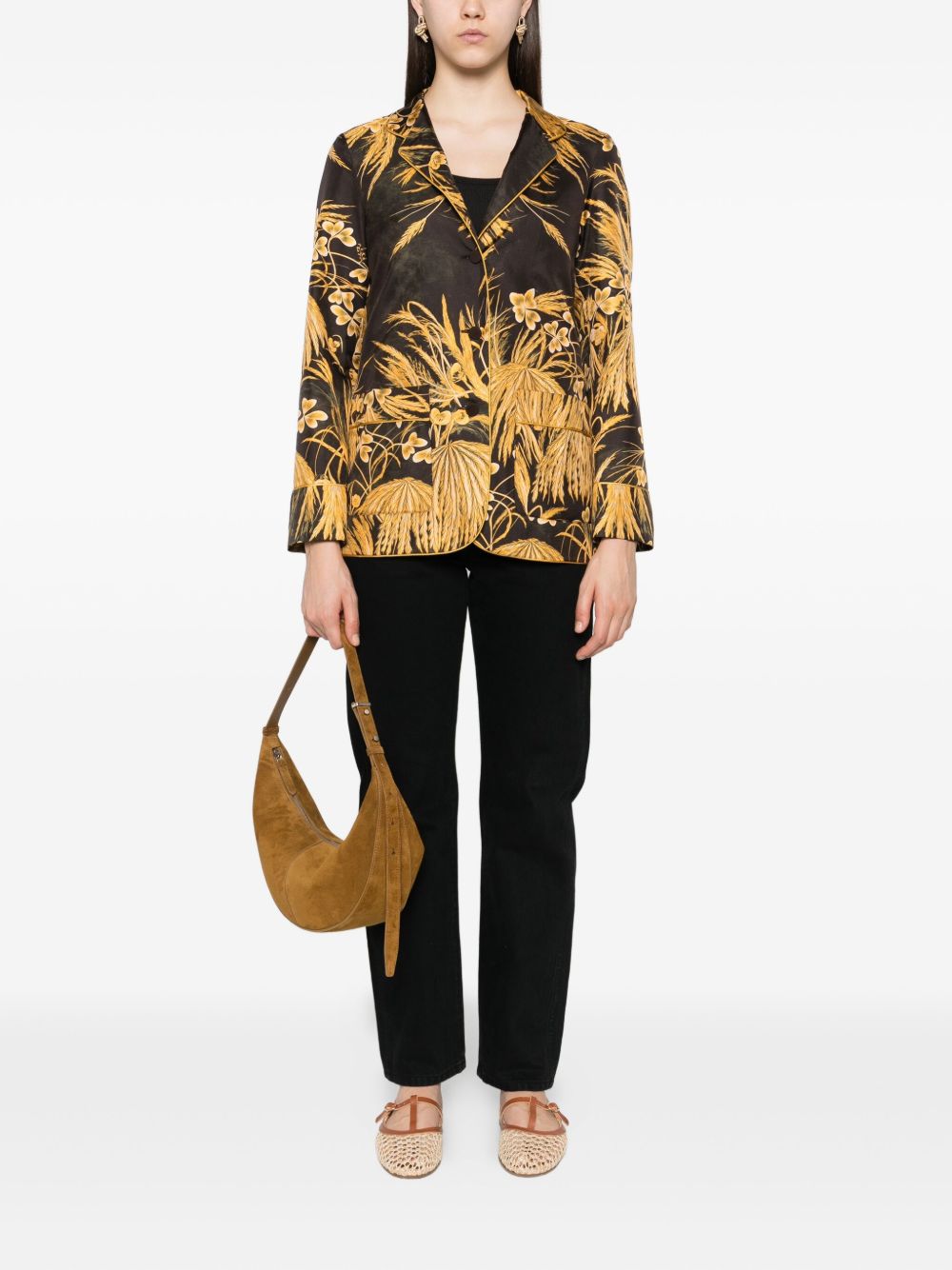 F.R.S FOR RESTLESS SLEEPERS Floral Printed Silk Shirt with Mandarin Collar