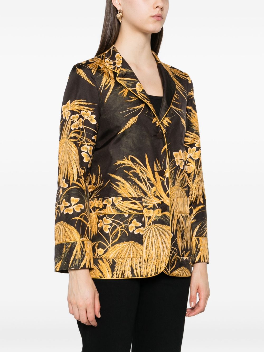 F.R.S FOR RESTLESS SLEEPERS Floral Printed Silk Shirt with Mandarin Collar