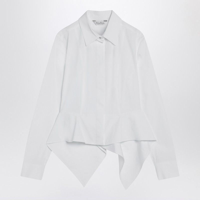 MAX MARA Fitted Cotton Poplin Shirt with Asymmetric Ruffle - FW25