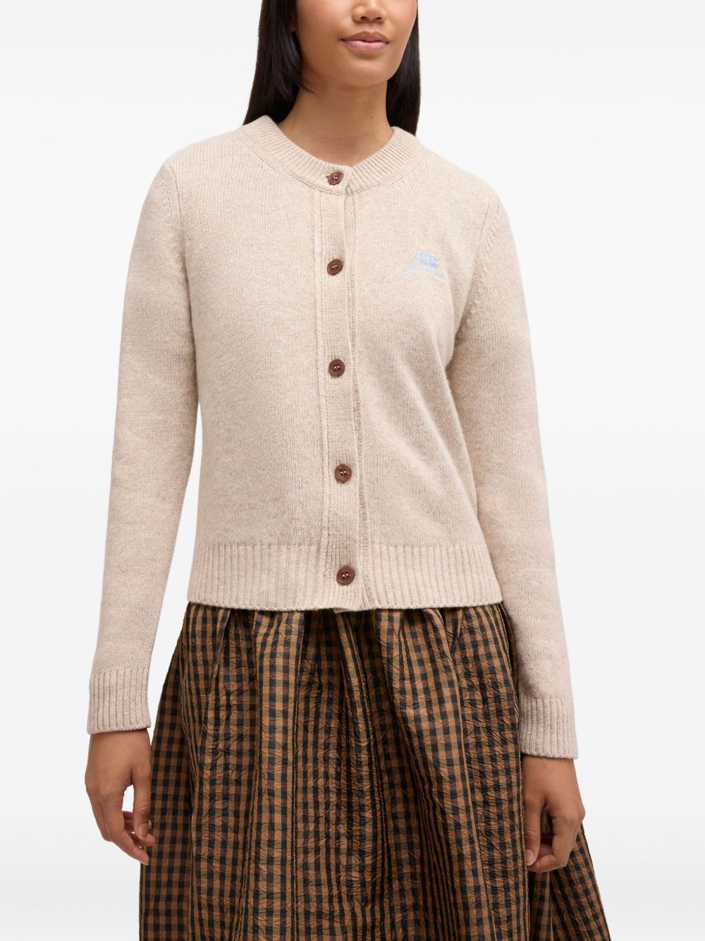 GANNI Embroidered Logo Cardigan - Women's Layering Sweater