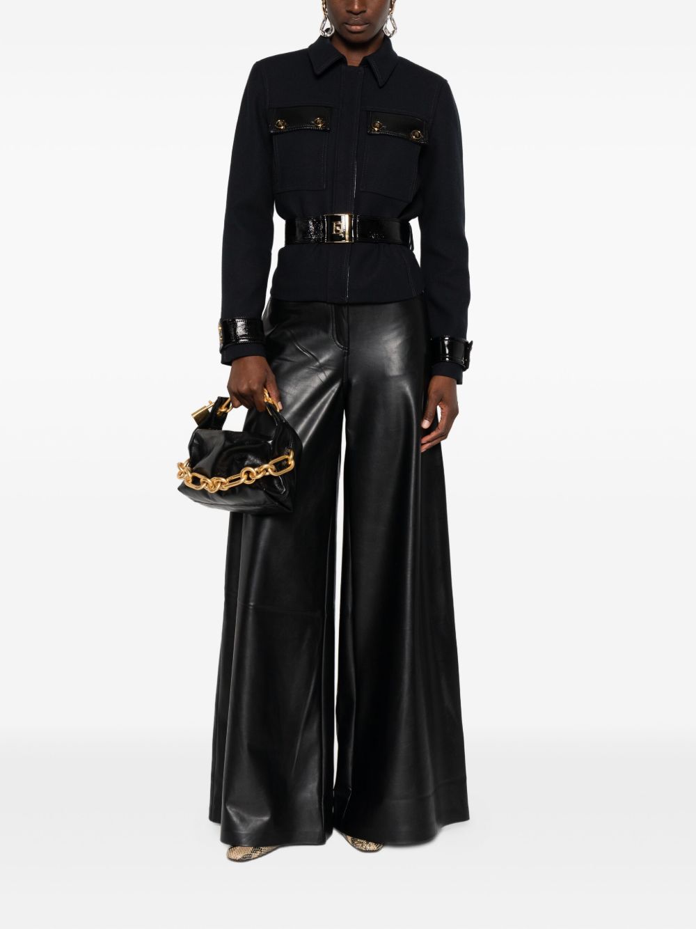 ELISABETTA FRANCHI Patent-Accented Belted Jacket