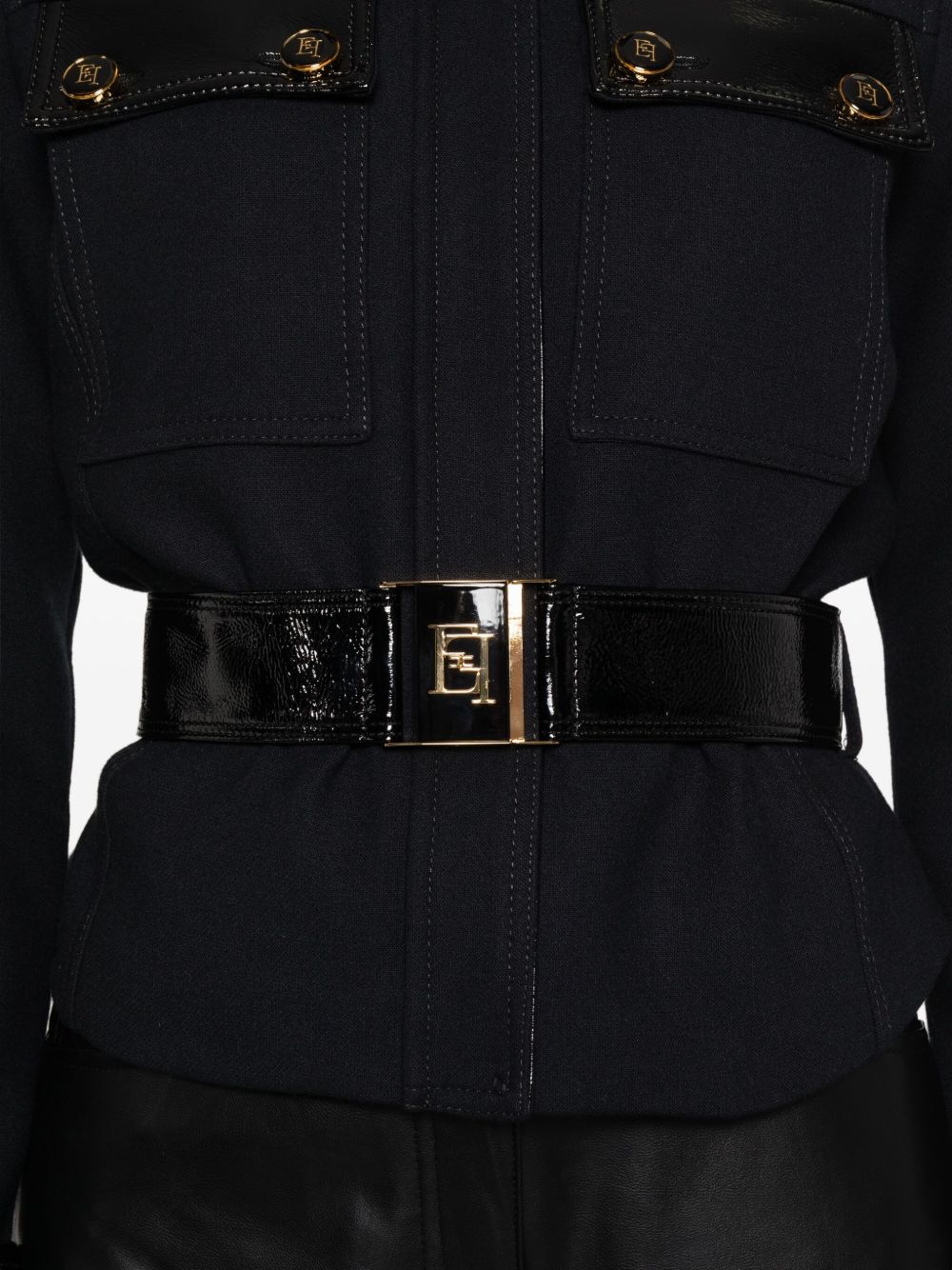 ELISABETTA FRANCHI Patent-Accented Belted Jacket