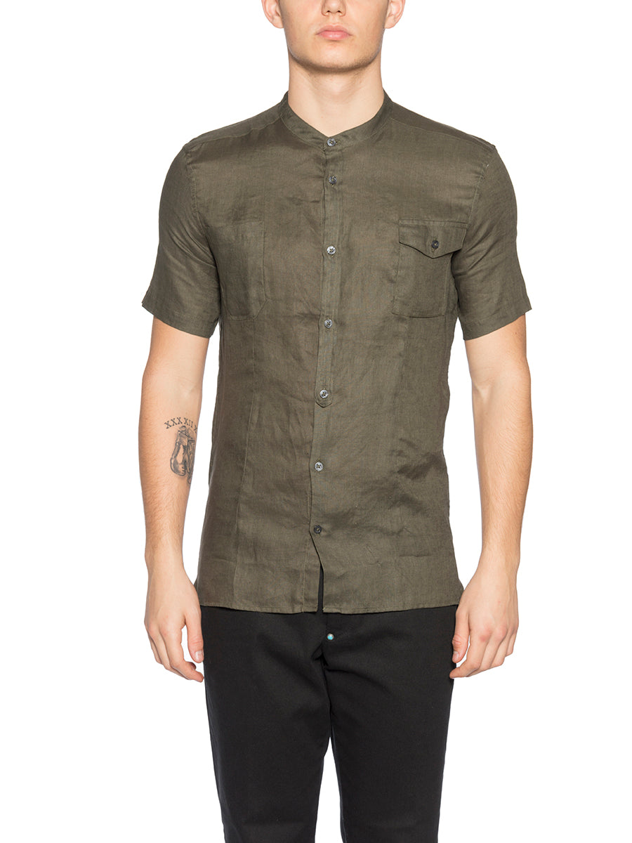 DANIELE ALESSANDRINI Slim Fit Men's Linen Shirt with Double Pocket - Medium