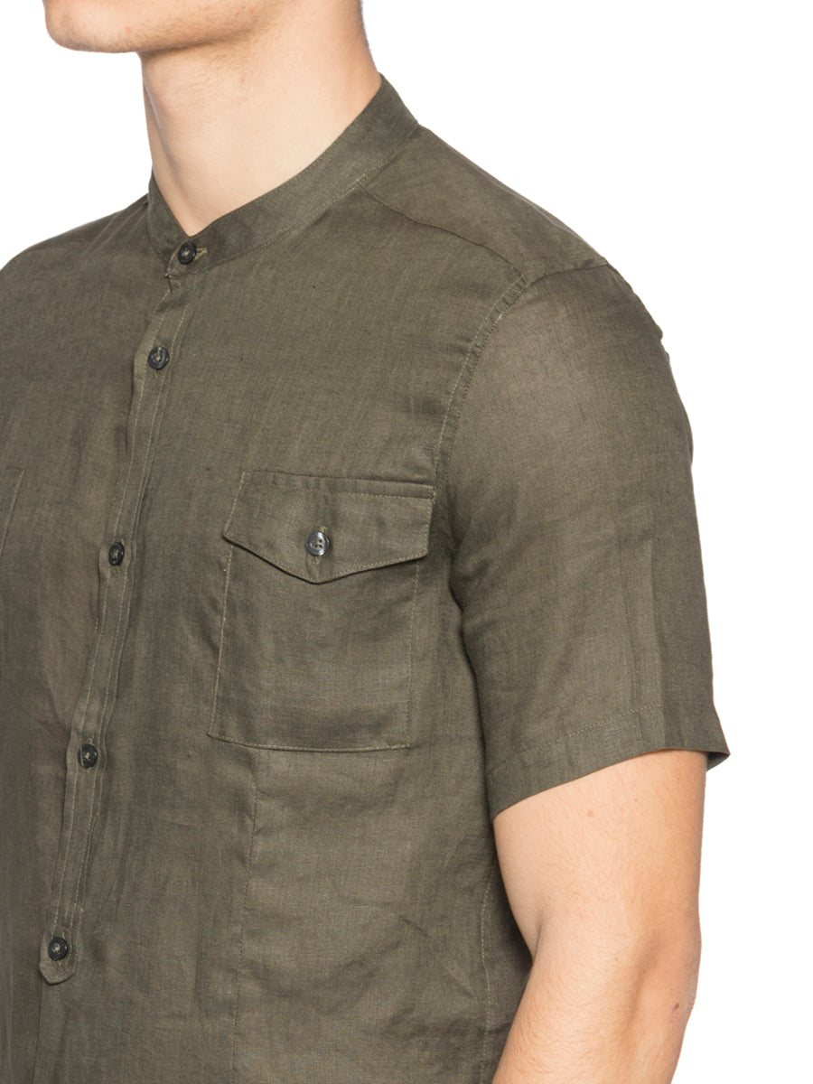 DANIELE ALESSANDRINI Slim Fit Men's Linen Shirt with Double Pocket - Medium