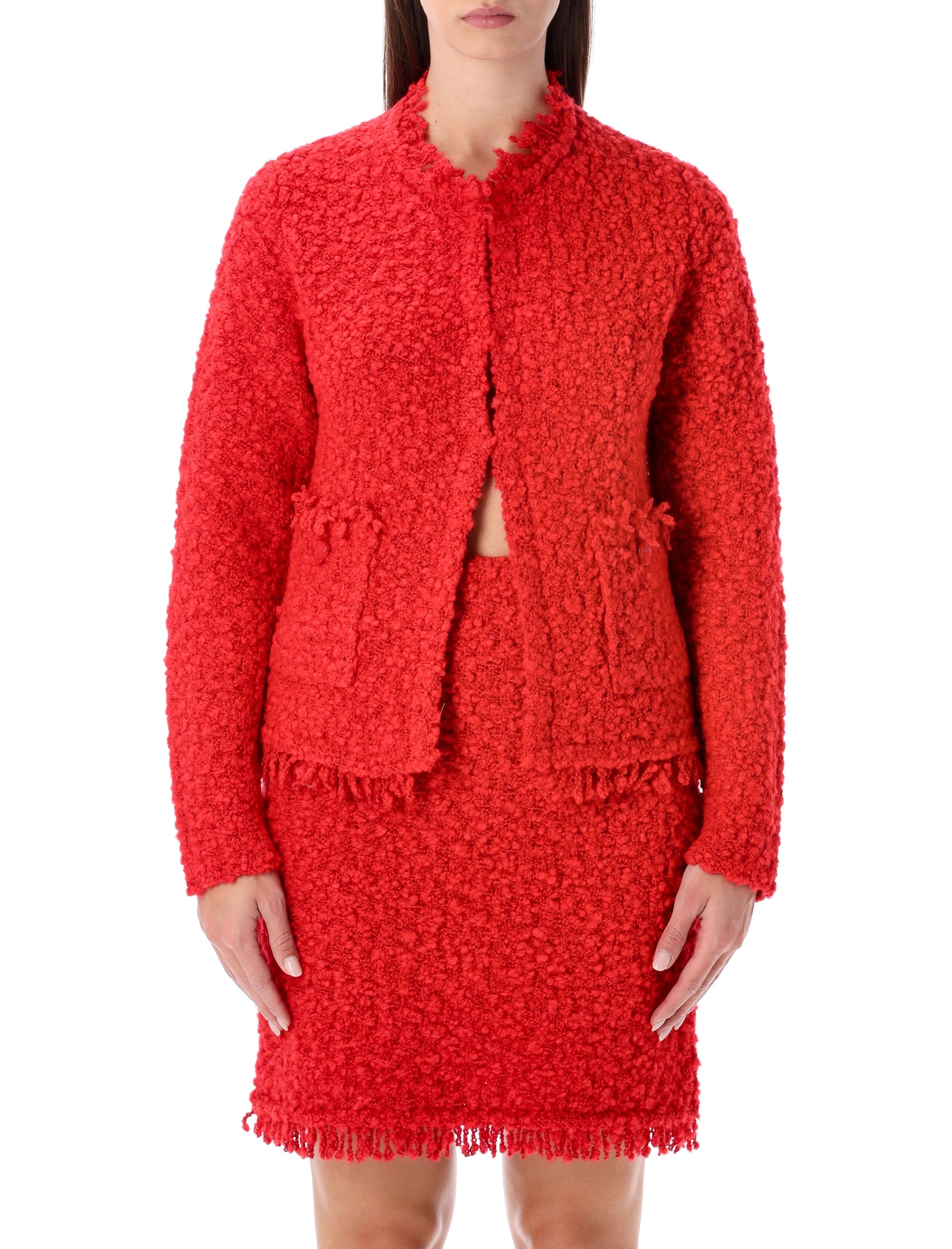 FABIANA FILIPPI Red Tweed-Effect Knit Jacket - Size 40