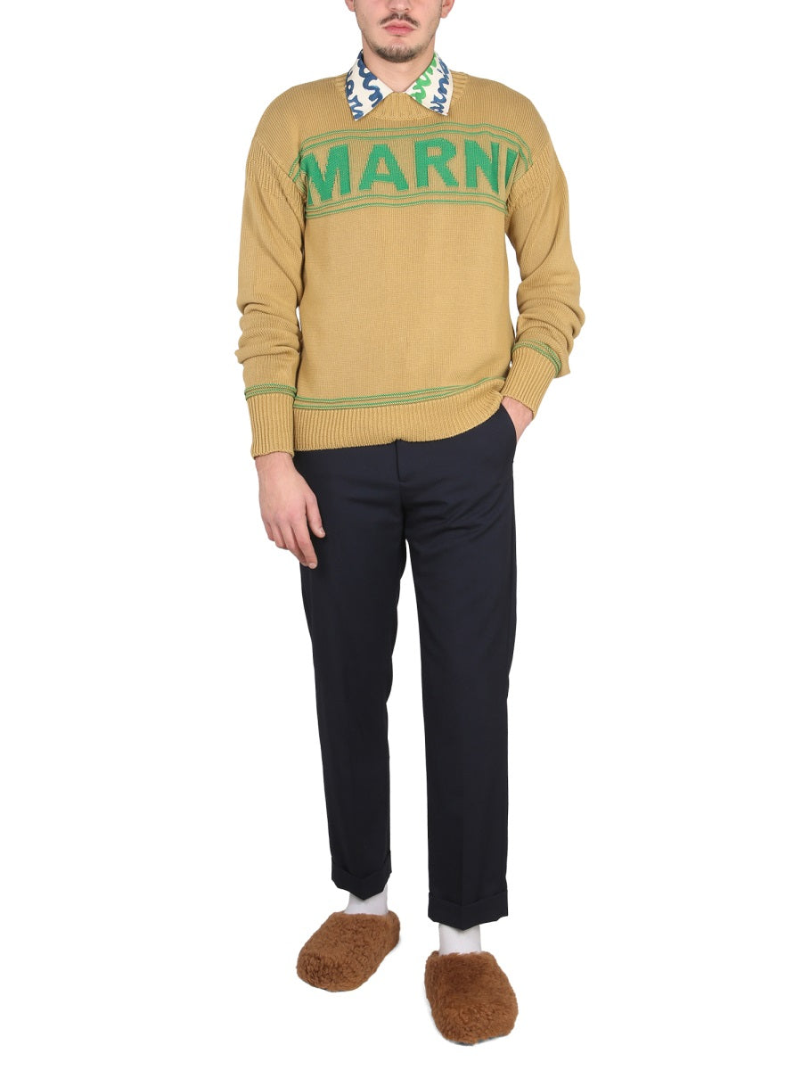 MARNI Knit Sweatshirt with Logo and Crossneck Design