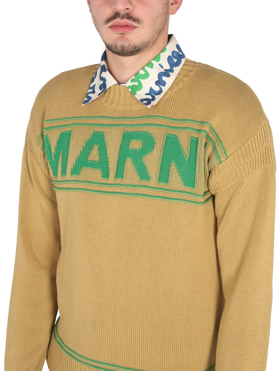 MARNI Knit Sweatshirt with Logo and Crossneck Design