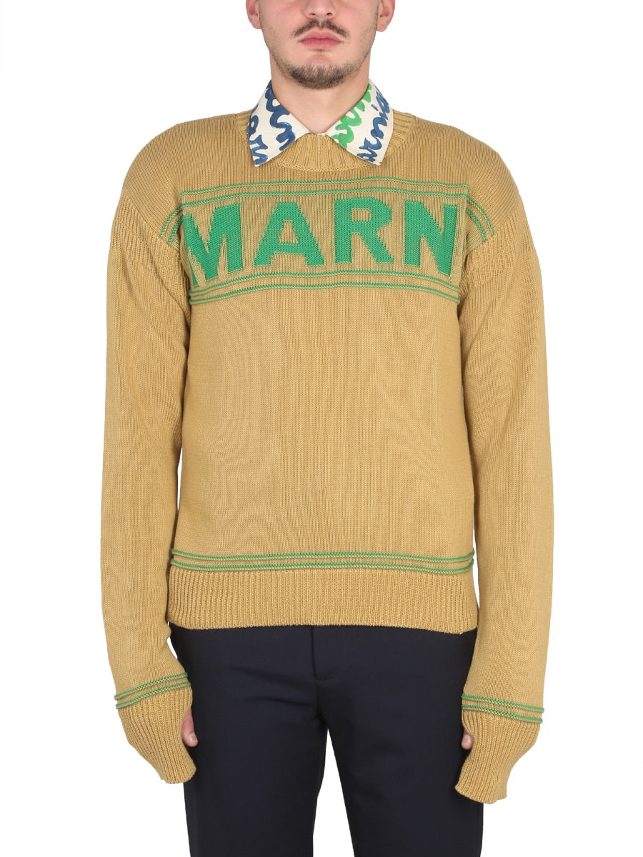MARNI Knit Sweatshirt with Logo and Crossneck Design
