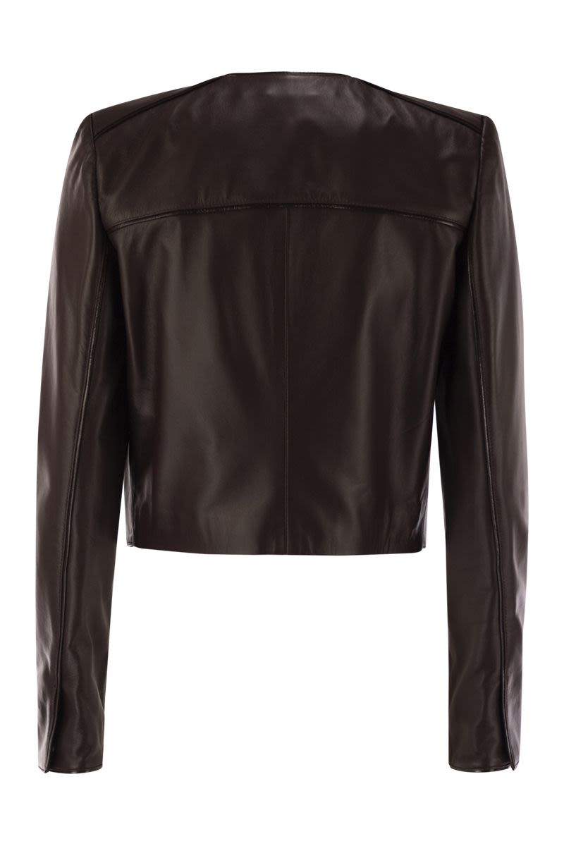 ELISABETTA FRANCHI Slim Fit Leather Jacket with Vinyl Details