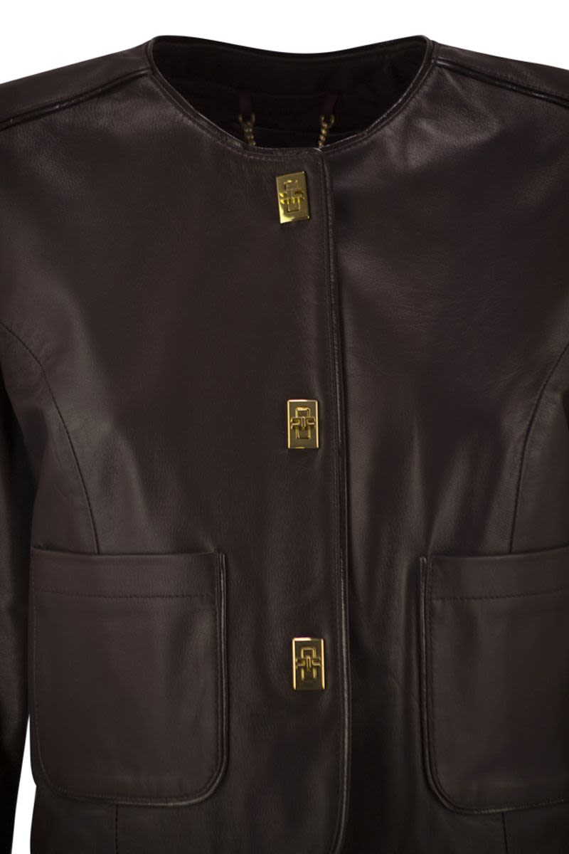 ELISABETTA FRANCHI Slim Fit Leather Jacket with Vinyl Details