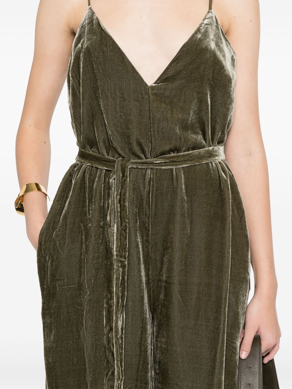 GOLD HAWK Velvet Palazzo Jumpsuit for Women