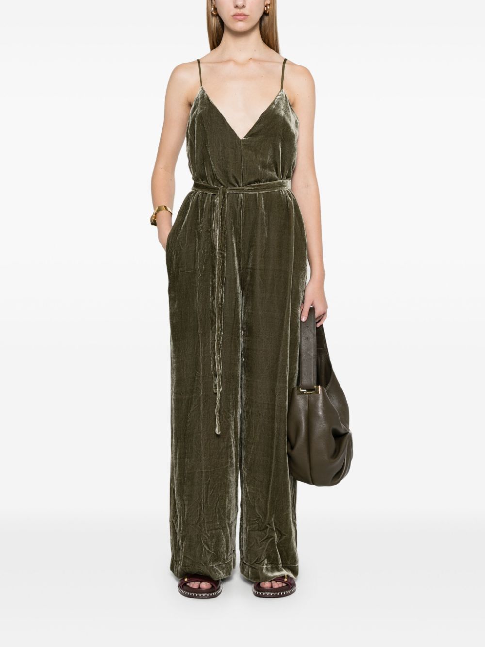 GOLD HAWK Velvet Palazzo Jumpsuit for Women