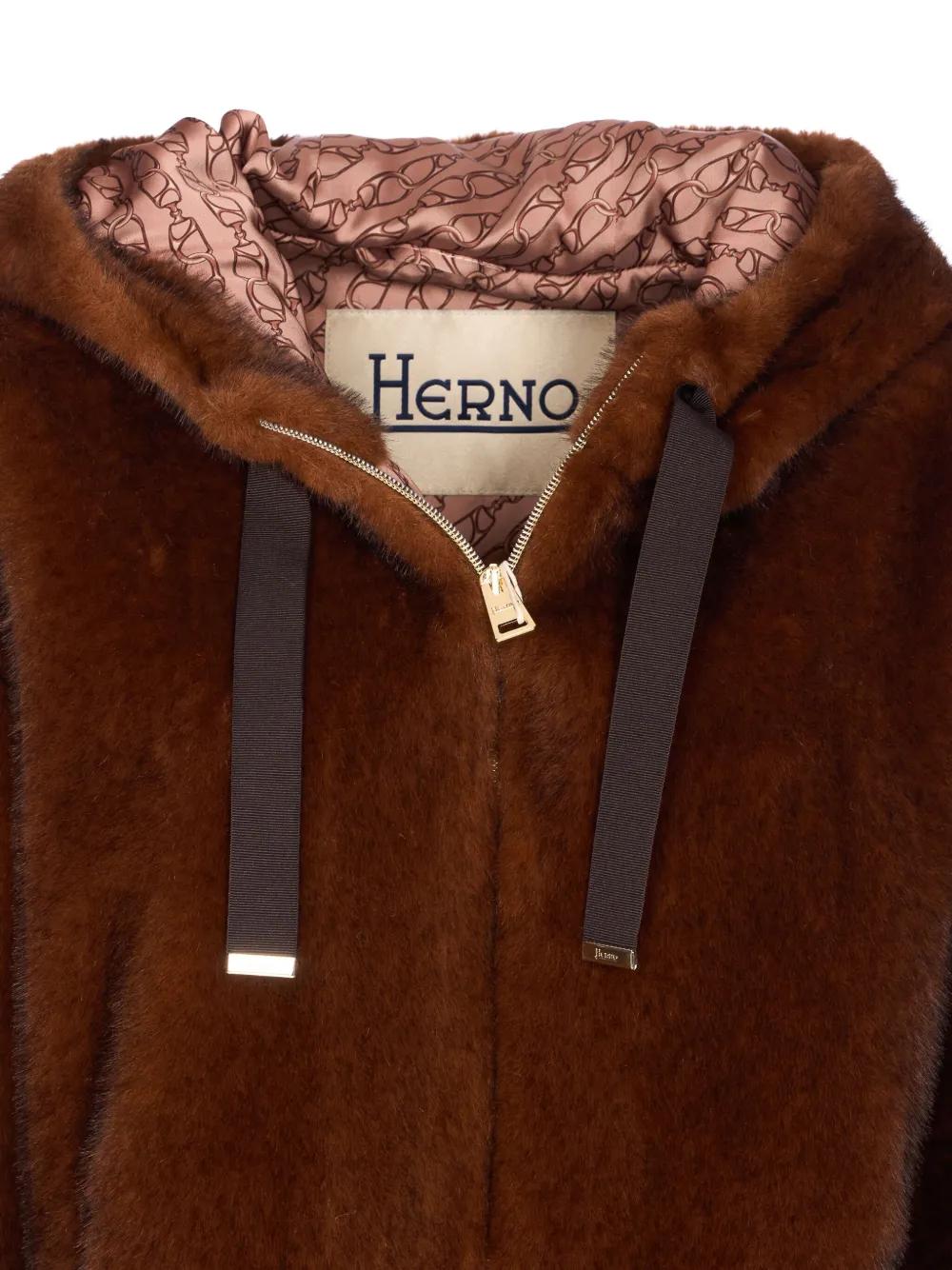 HERNO Mini Faux Fur Bomber Jacket with Adjustable Hood