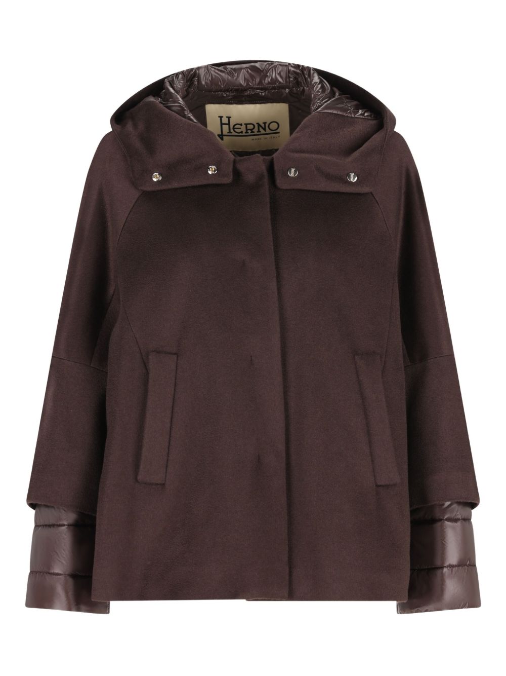 HERNO Cashmere and Nylon Hooded Cape with Long Sleeves