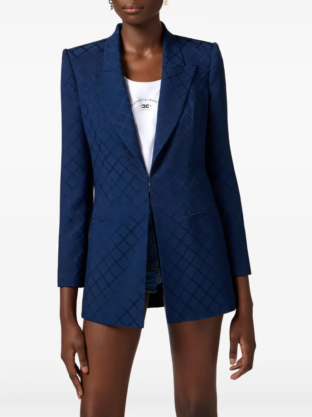 ELISABETTA FRANCHI Checkered Design Blazer with Shoulder Pads