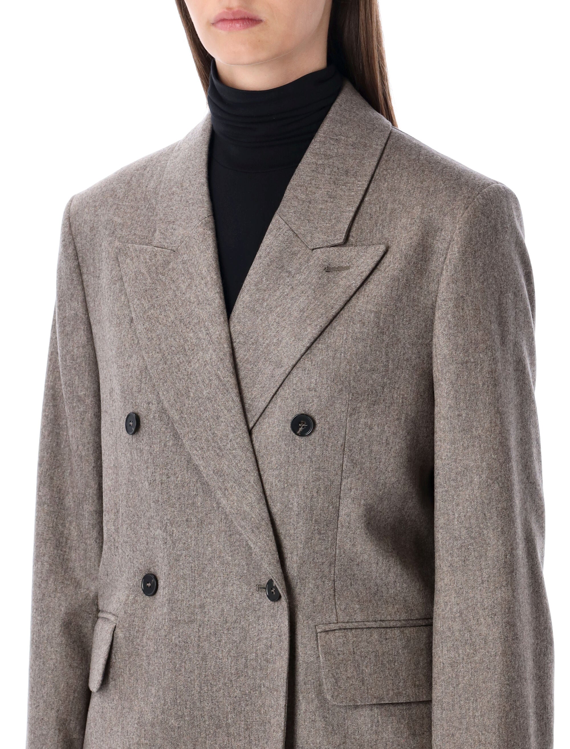 LOULOU Gina Wool-Blend Double-Breasted Flannel Jacket - Women's Size 36