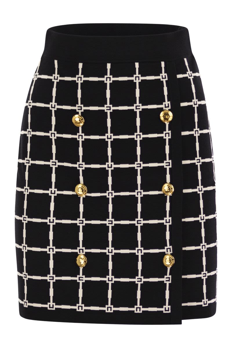 ELISABETTA FRANCHI Chic Jacquard Logo Mini Skirt with Gold Buttons