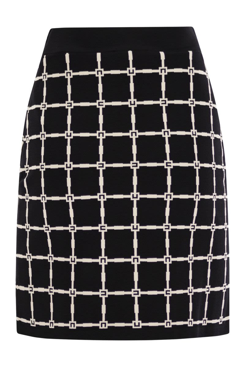 ELISABETTA FRANCHI Chic Jacquard Logo Mini Skirt with Gold Buttons