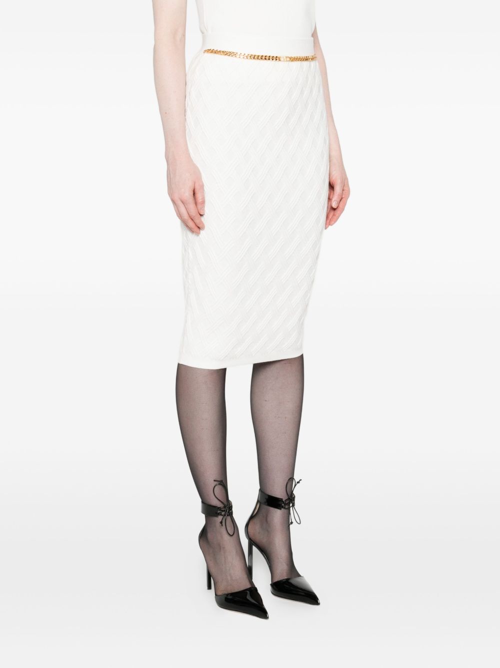 ELISABETTA FRANCHI Knit MIDI Skirt with Chain Belt