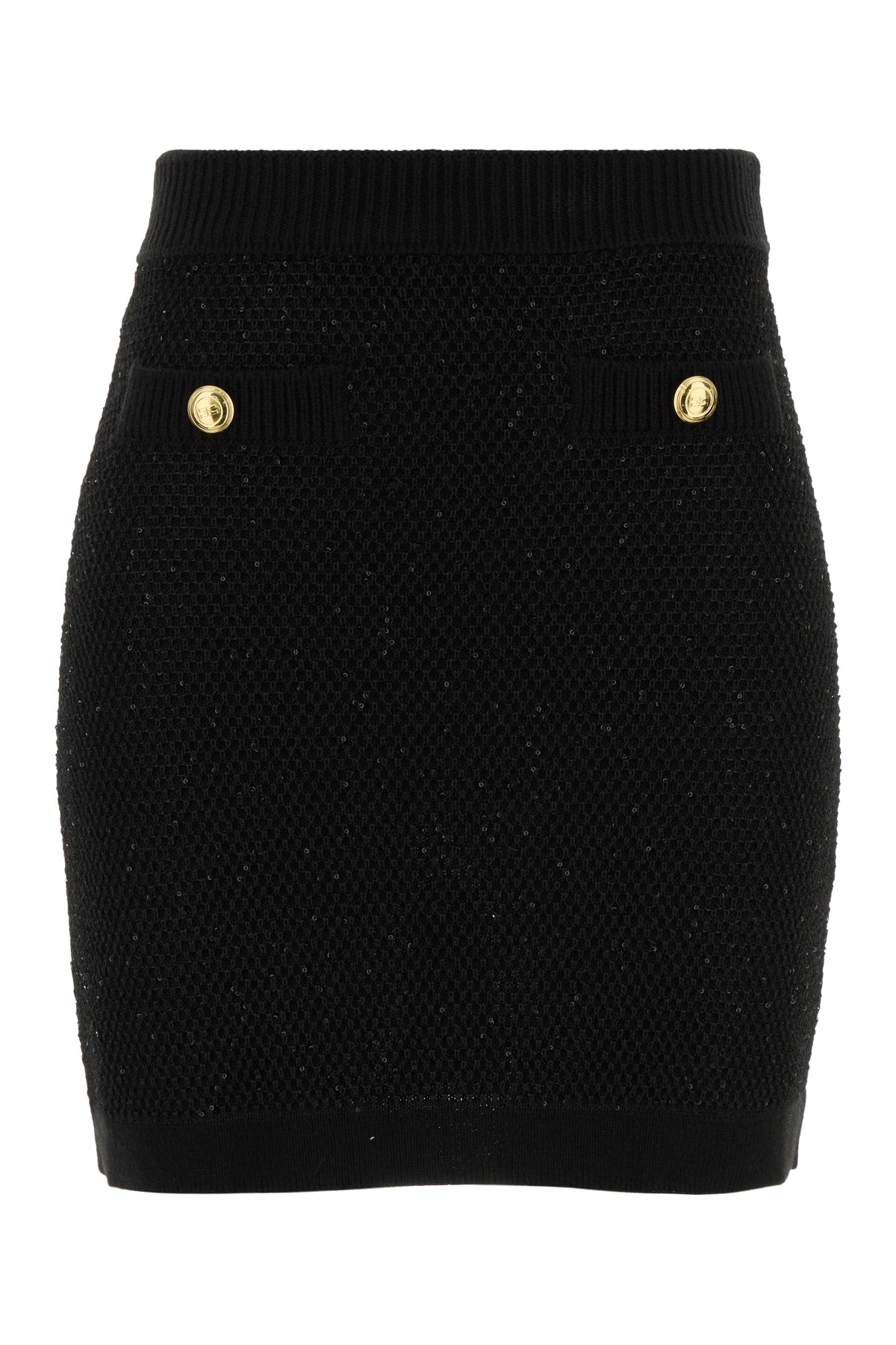 ELISABETTA FRANCHI Wool Knit Skirt with Button Embellishment