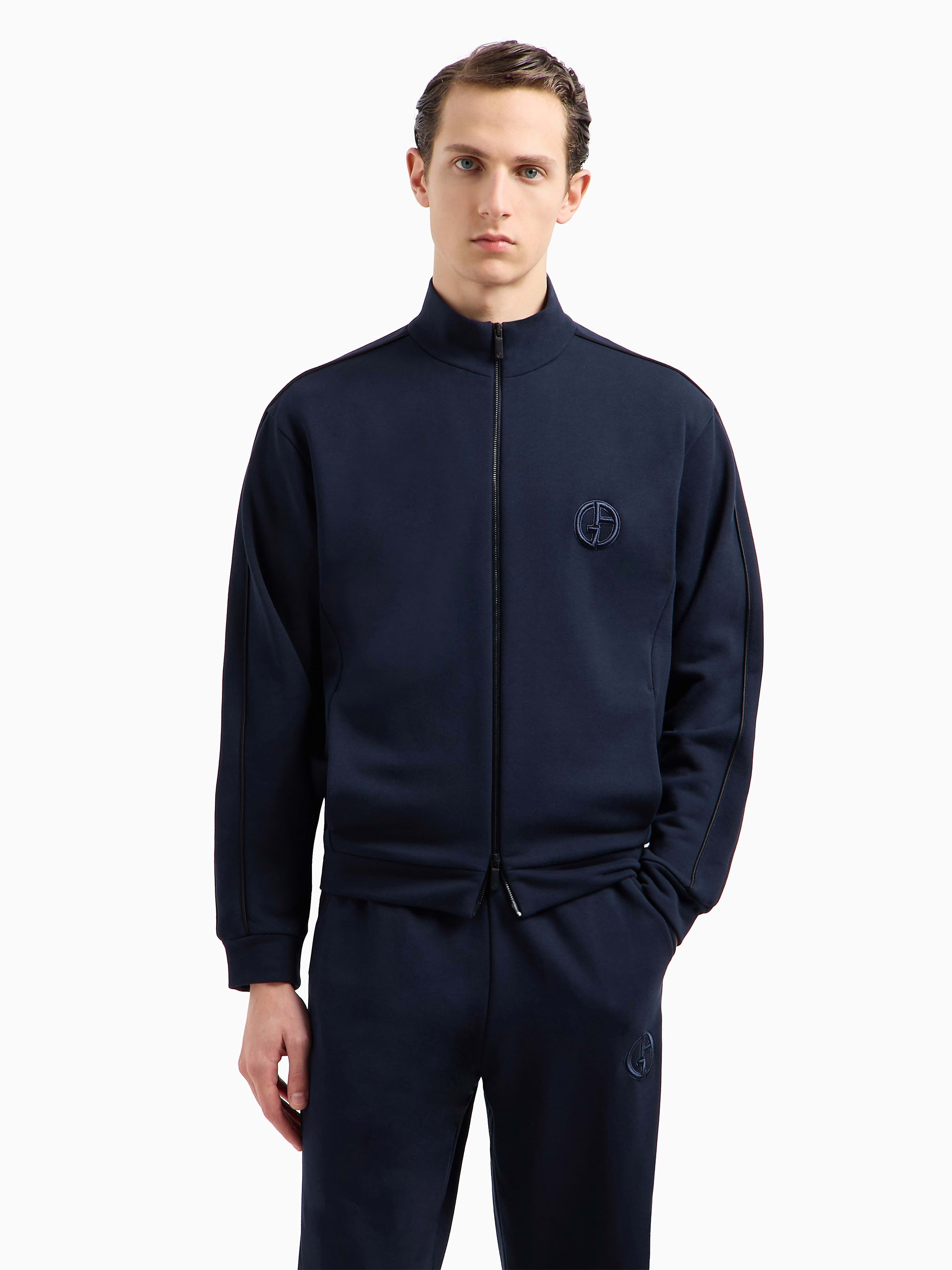 GIORGIO ARMANI Zip-Up Cotton Sweatshirt for Men - FW25