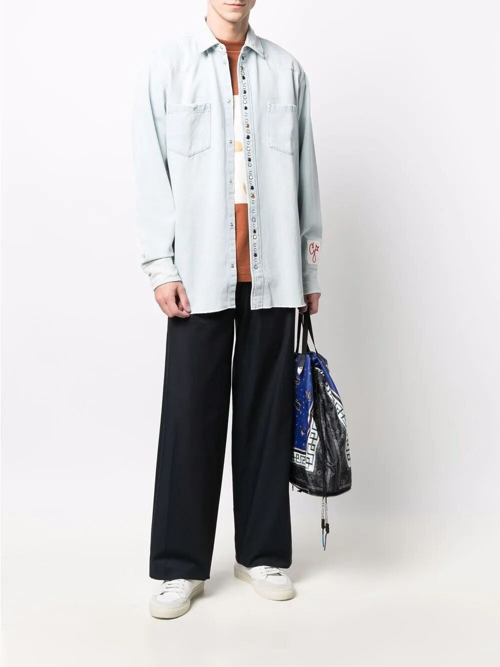 GOLDEN GOOSE Bleached Denim Shirt with Hammered Studs for Men