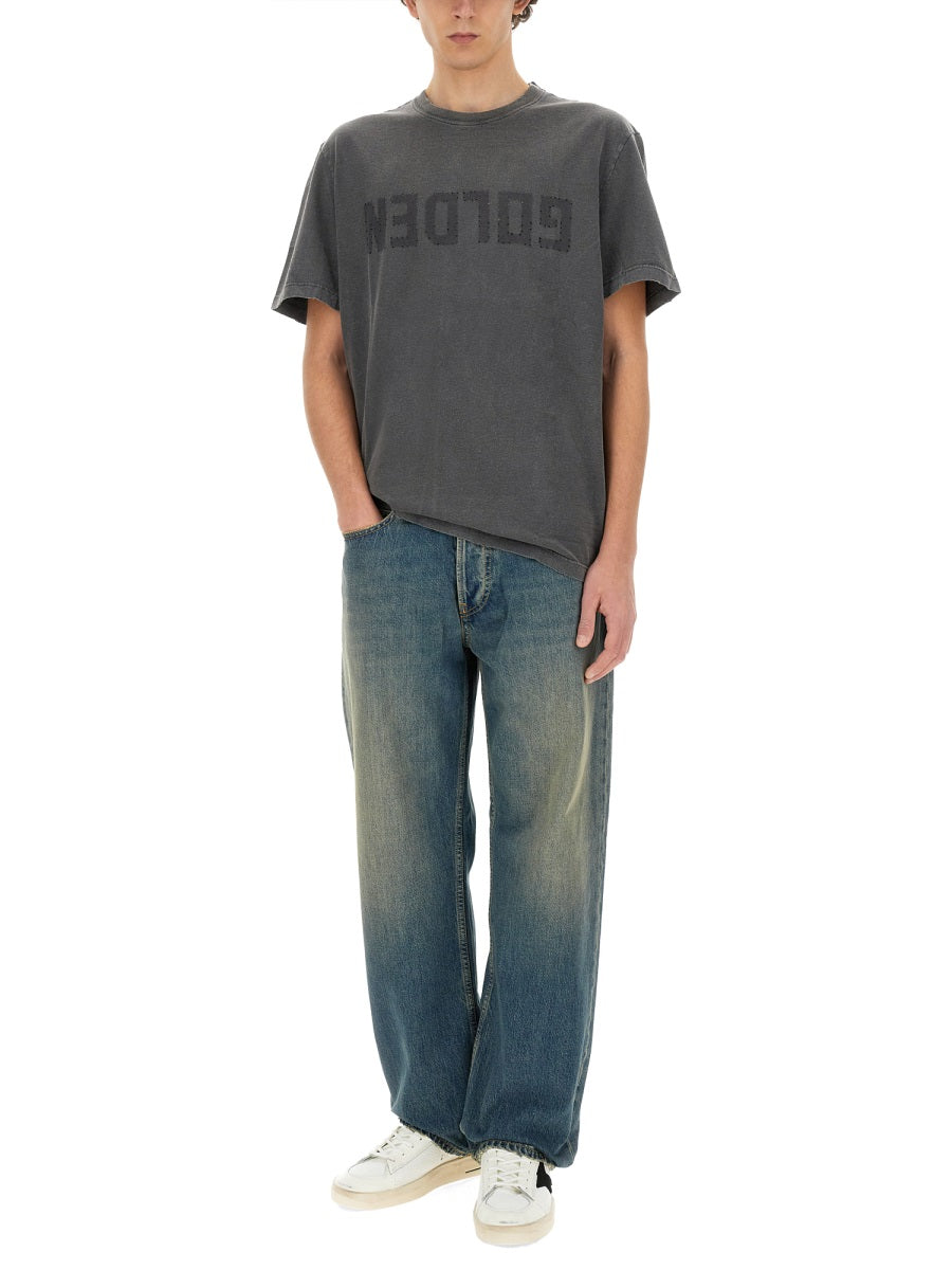 GOLDEN GOOSE Distressed Treatment T-Shirt with Double Gold Star - Size M