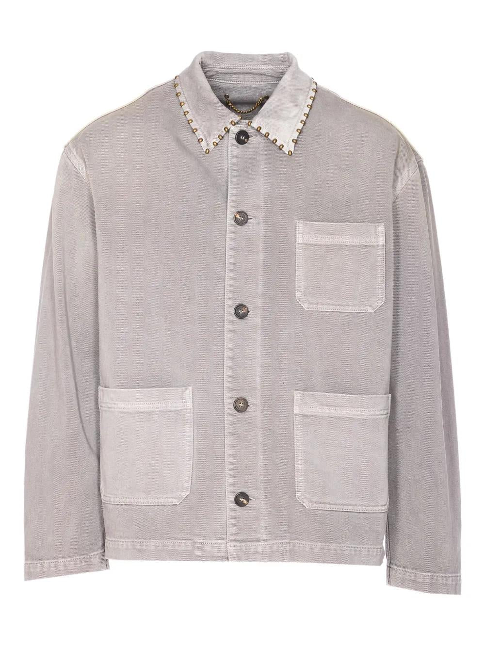 GOLDEN GOOSE Men's Stud Embellished Denim Shirt with Modern Fit